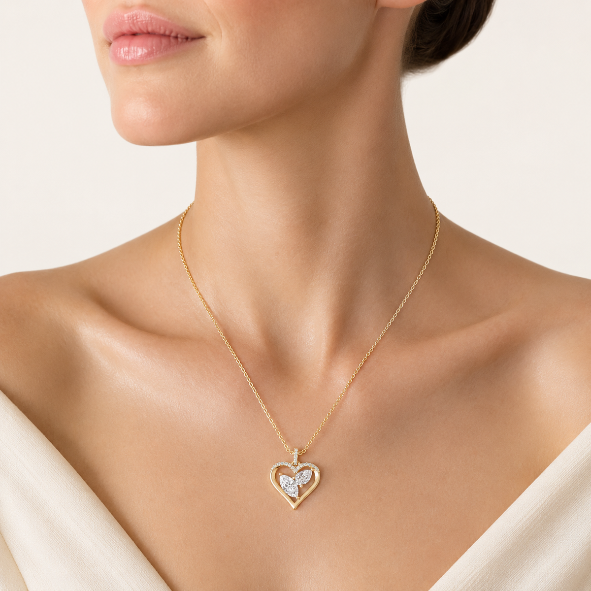 2.5CT Marquise and Pear Cut Lab Grown Diamond Heart Shaped Pendant Necklace