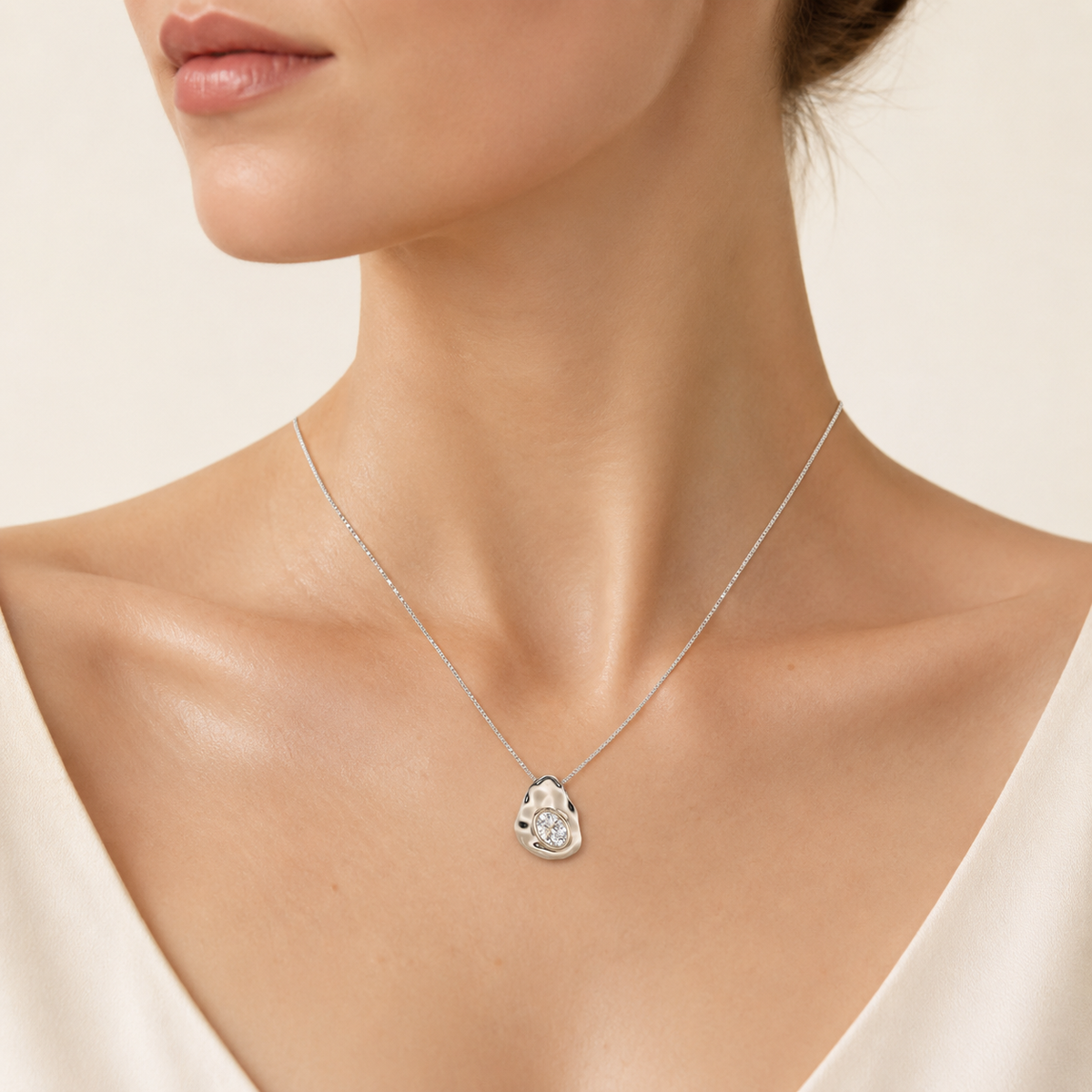 1CT Oval Cut Lab Grown Diamond Organic Design Solitaire Pendant Necklace