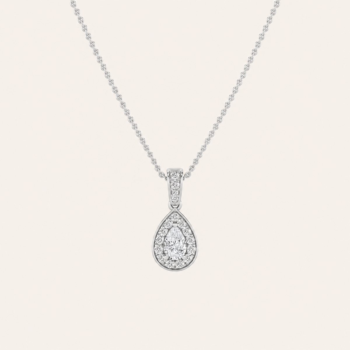 0.75CT Pear Cut Lab Grown Diamond Halo Pendant Necklace