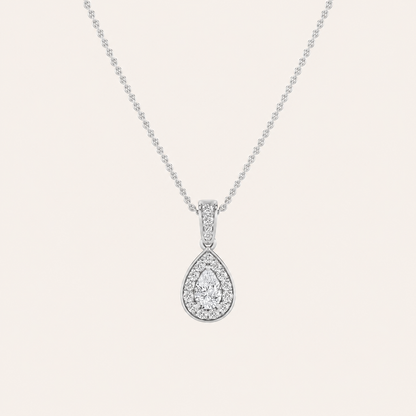 0.75CT Pear Cut Lab Grown Diamond Halo Pendant Necklace