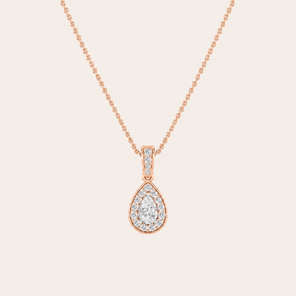 0.75CT Pear Cut Lab Grown Diamond Halo Pendant Necklace
