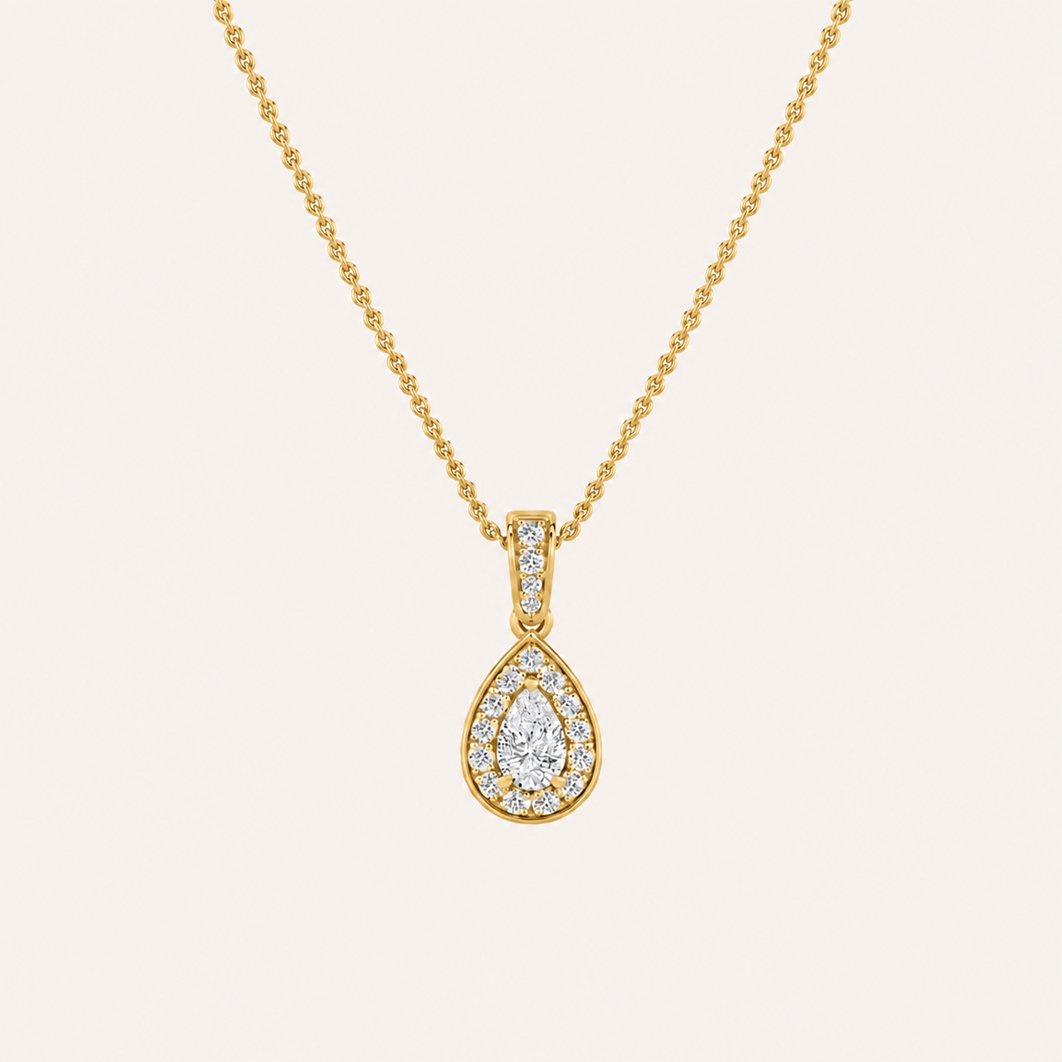 0.75CT Pear Cut Lab Grown Diamond Halo Pendant Necklace