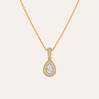 0.75CT Pear Cut Lab Grown Diamond Halo Pendant Necklace