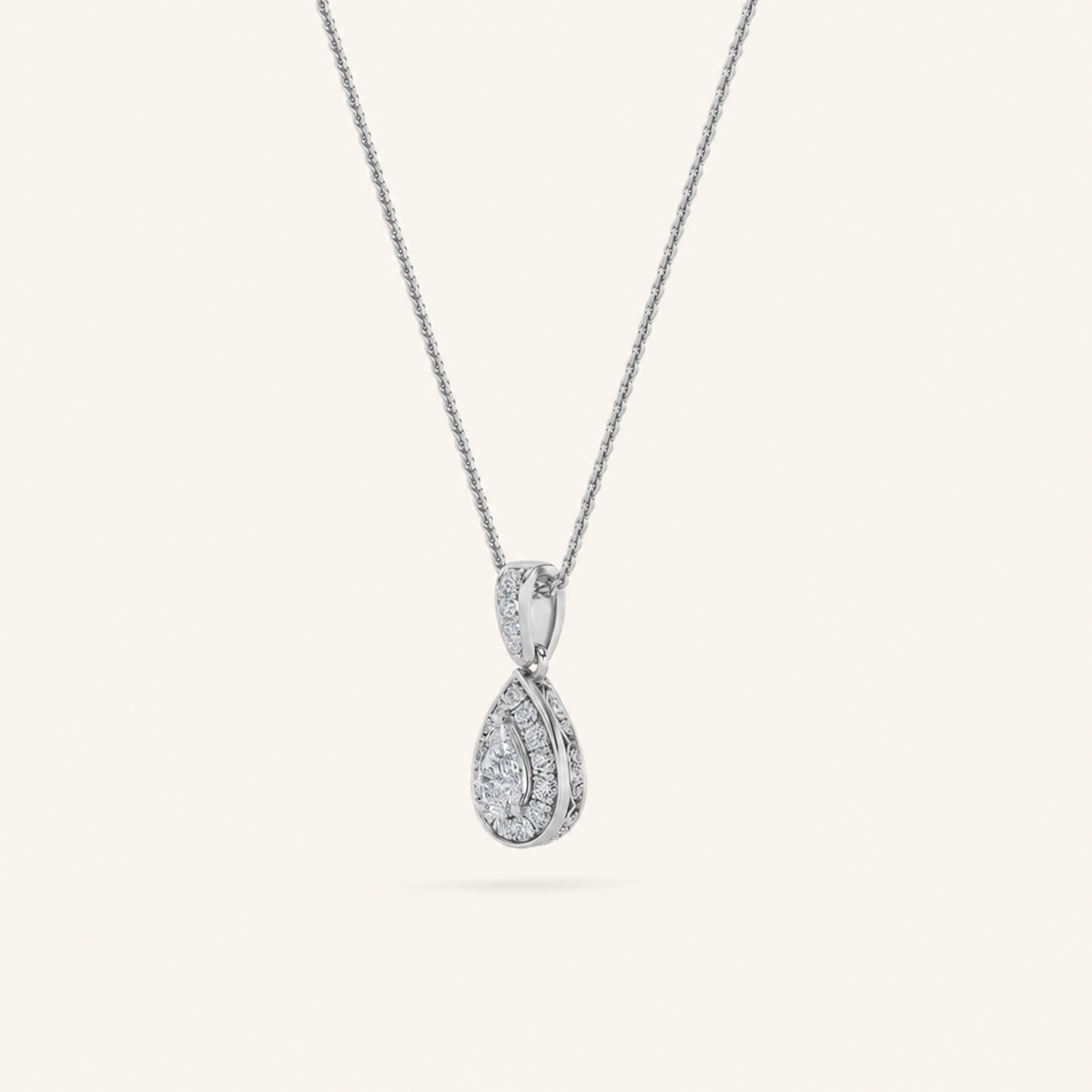 0.75CT Pear Cut Lab Grown Diamond Halo Pendant Necklace