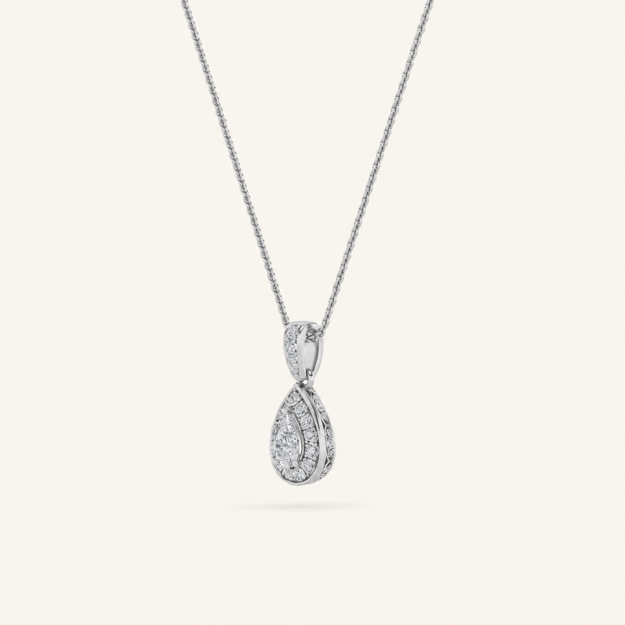 0.75CT Pear Cut Lab Grown Diamond Halo Pendant Necklace