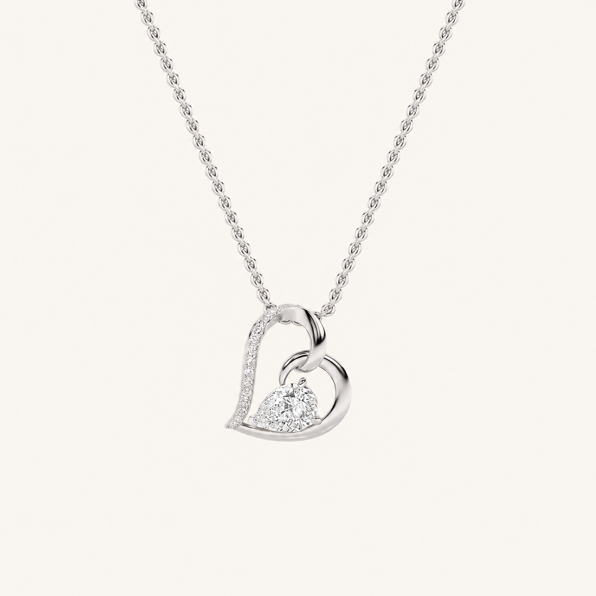 2CT Pear Cut Lab Grown Diamond Heart Shaped Pendant Necklace