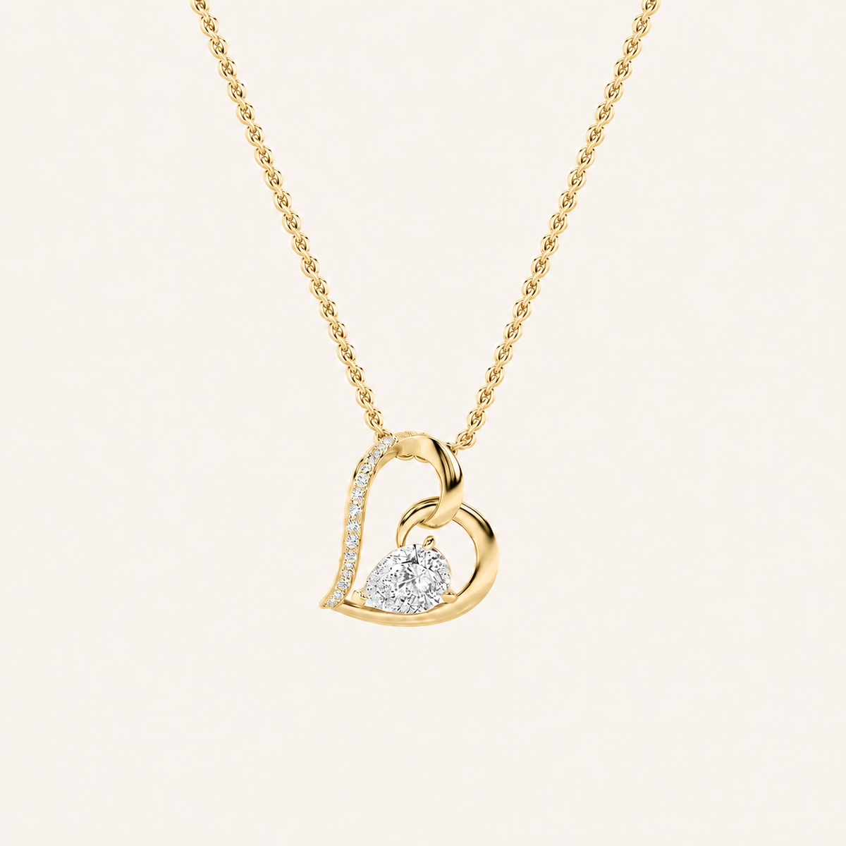 2CT Pear Cut Lab Grown Diamond Heart Shaped Pendant Necklace