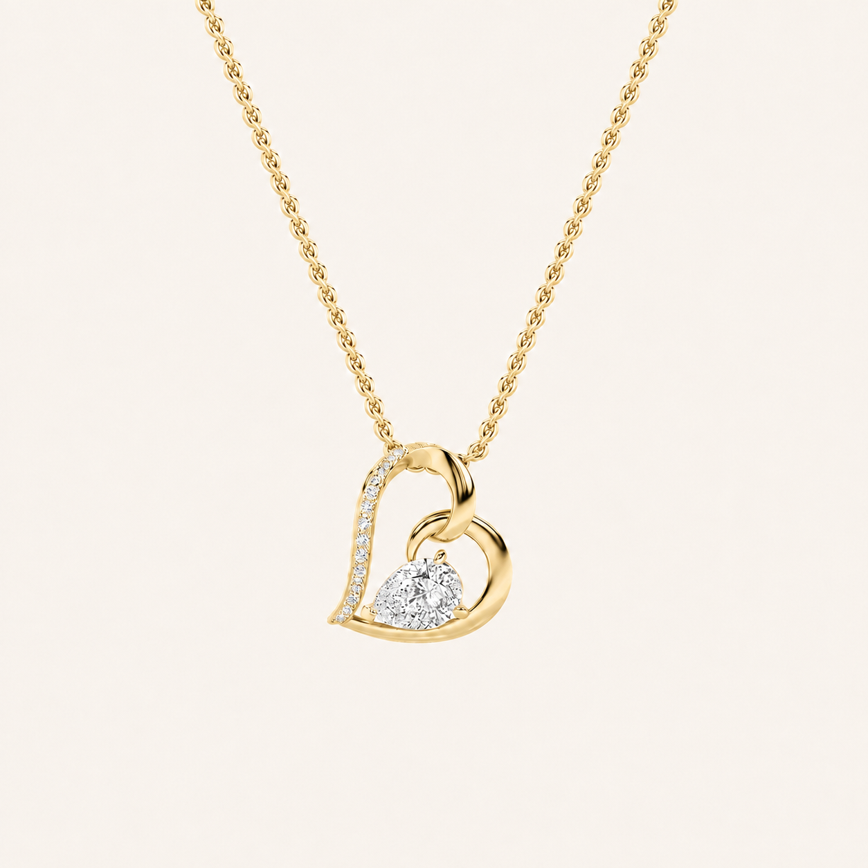 2CT Pear Cut Lab Grown Diamond Heart Shaped Pendant Necklace