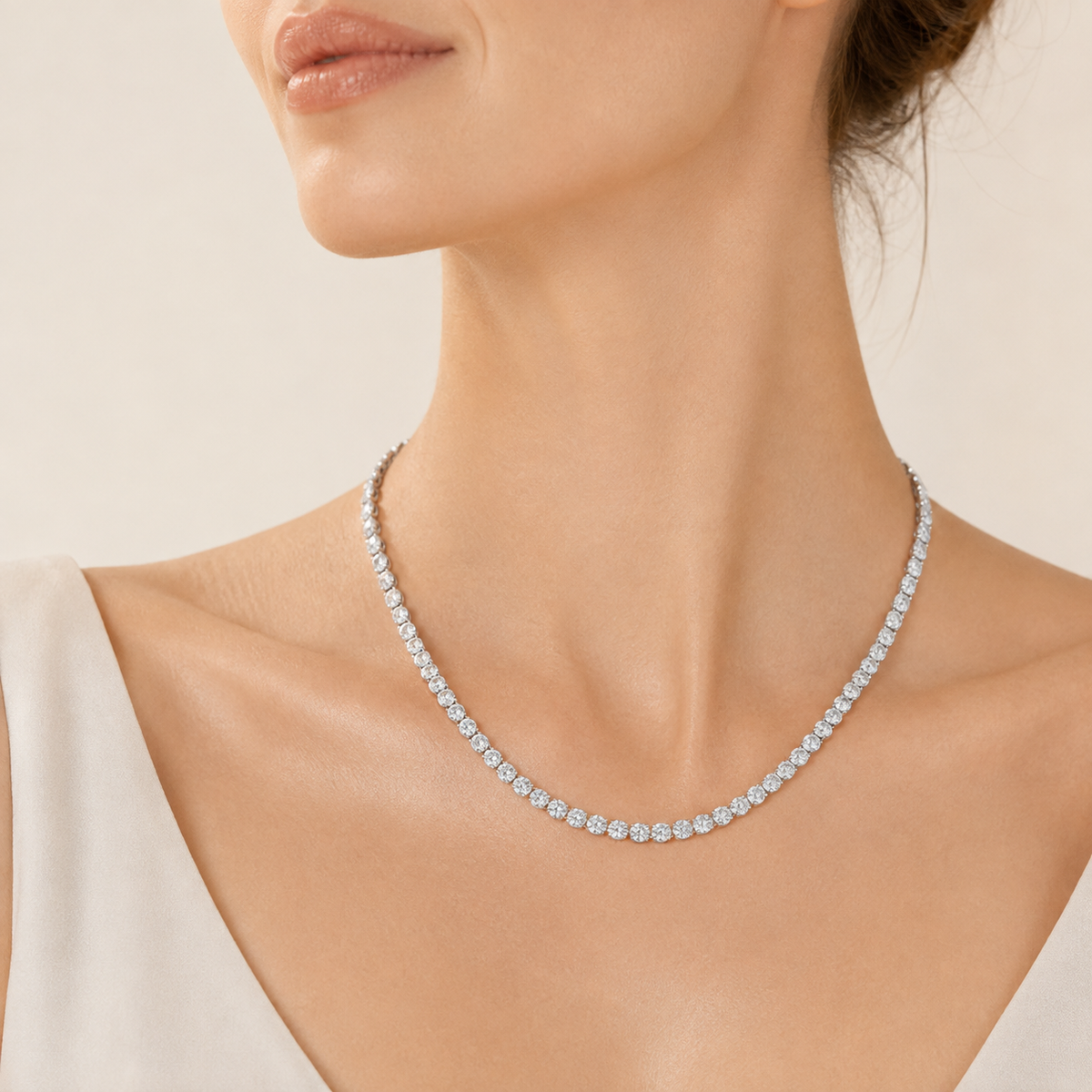 22.25CT Oval Cut Lab Grown Diamond East West Bezel Set Tennis Necklace