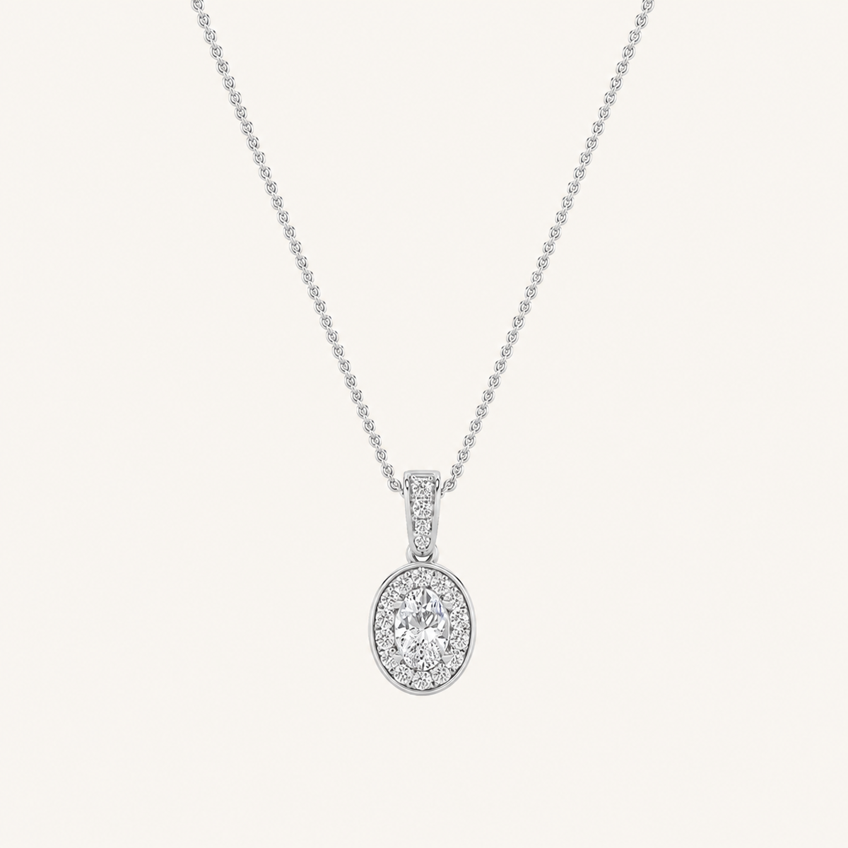 1.3CT Oval Cut Lab Grown Diamond Halo Pendant Necklace