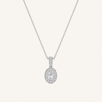 1.3CT Oval Cut Lab Grown Diamond Halo Pendant Necklace