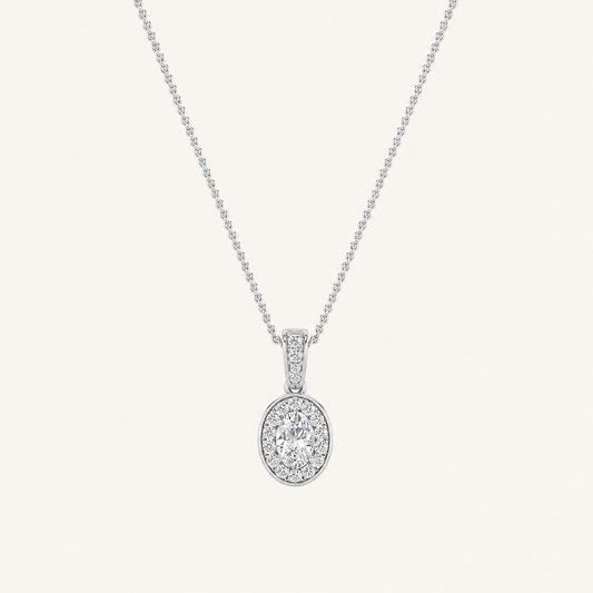 1.3CT Oval Cut Lab Grown Diamond Halo Pendant Necklace