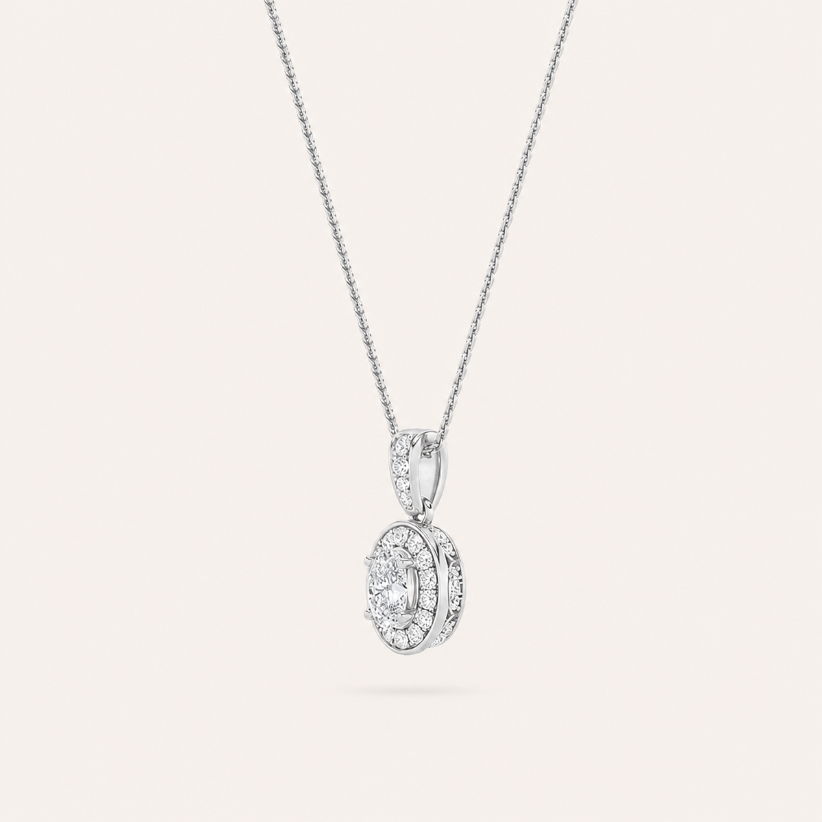 1.3CT Oval Cut Lab Grown Diamond Halo Pendant Necklace