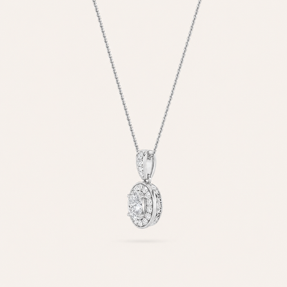 1.3CT Oval Cut Lab Grown Diamond Halo Pendant Necklace