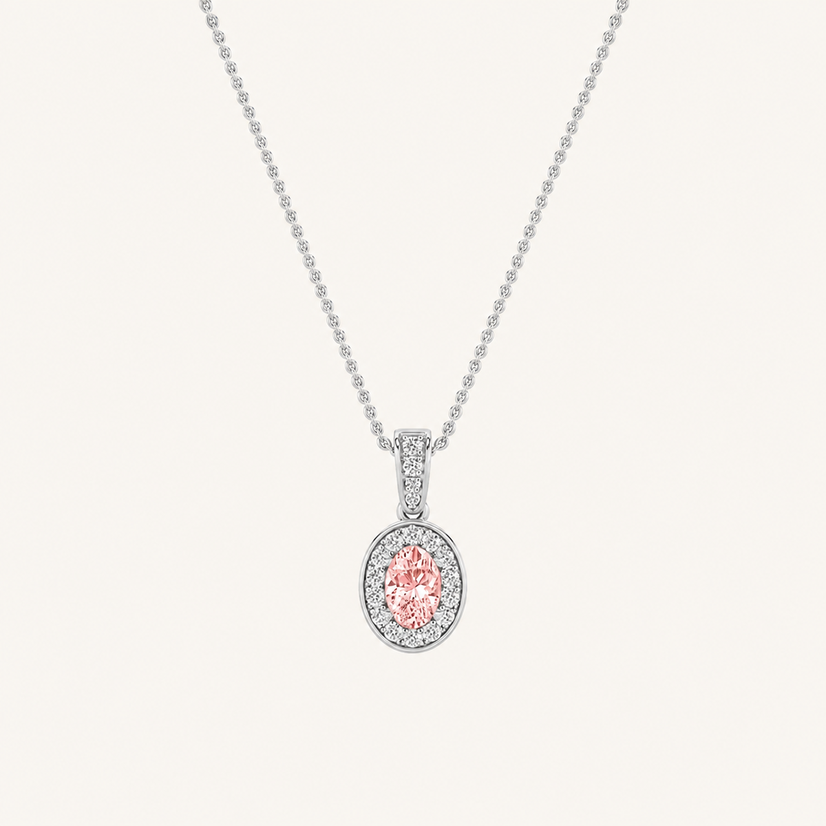 1.3CT Oval Cut Lab Grown Diamond Halo Pendant Necklace