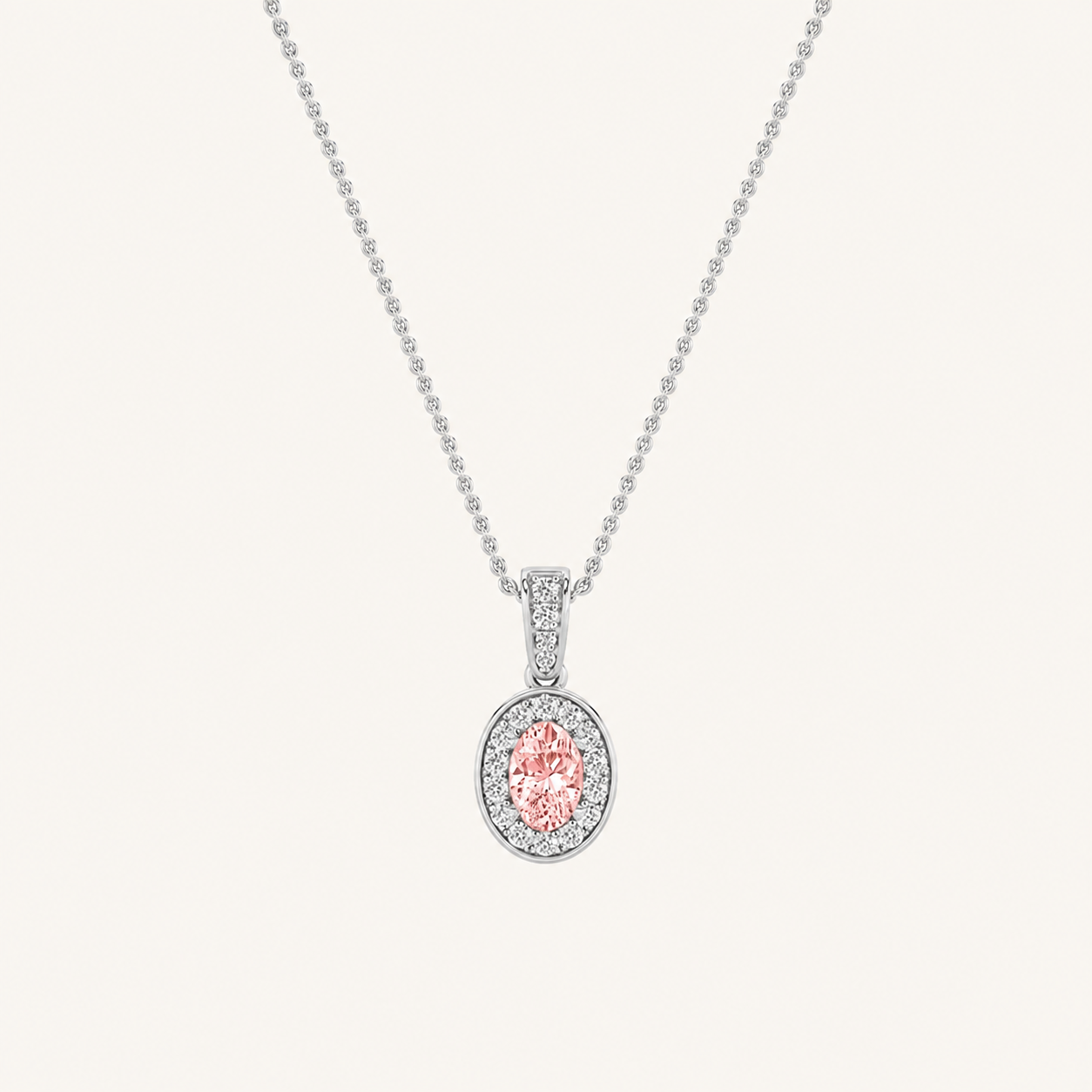 1.3CT Oval Cut Lab Grown Diamond Halo Pendant Necklace