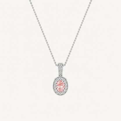 1.3CT Oval Cut Lab Grown Diamond Halo Pendant Necklace