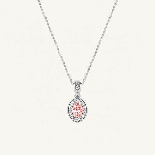 1.3CT Oval Cut Lab Grown Diamond Halo Pendant Necklace