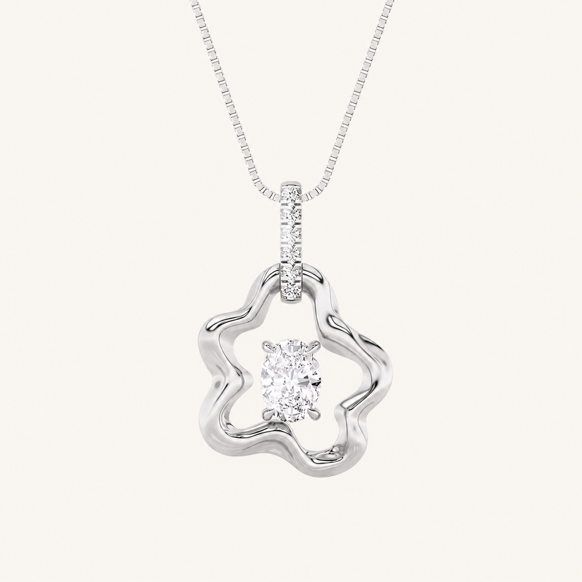 1CT Oval Cut Lab Grown Diamond Organic Design Solitaire Pendant Necklace