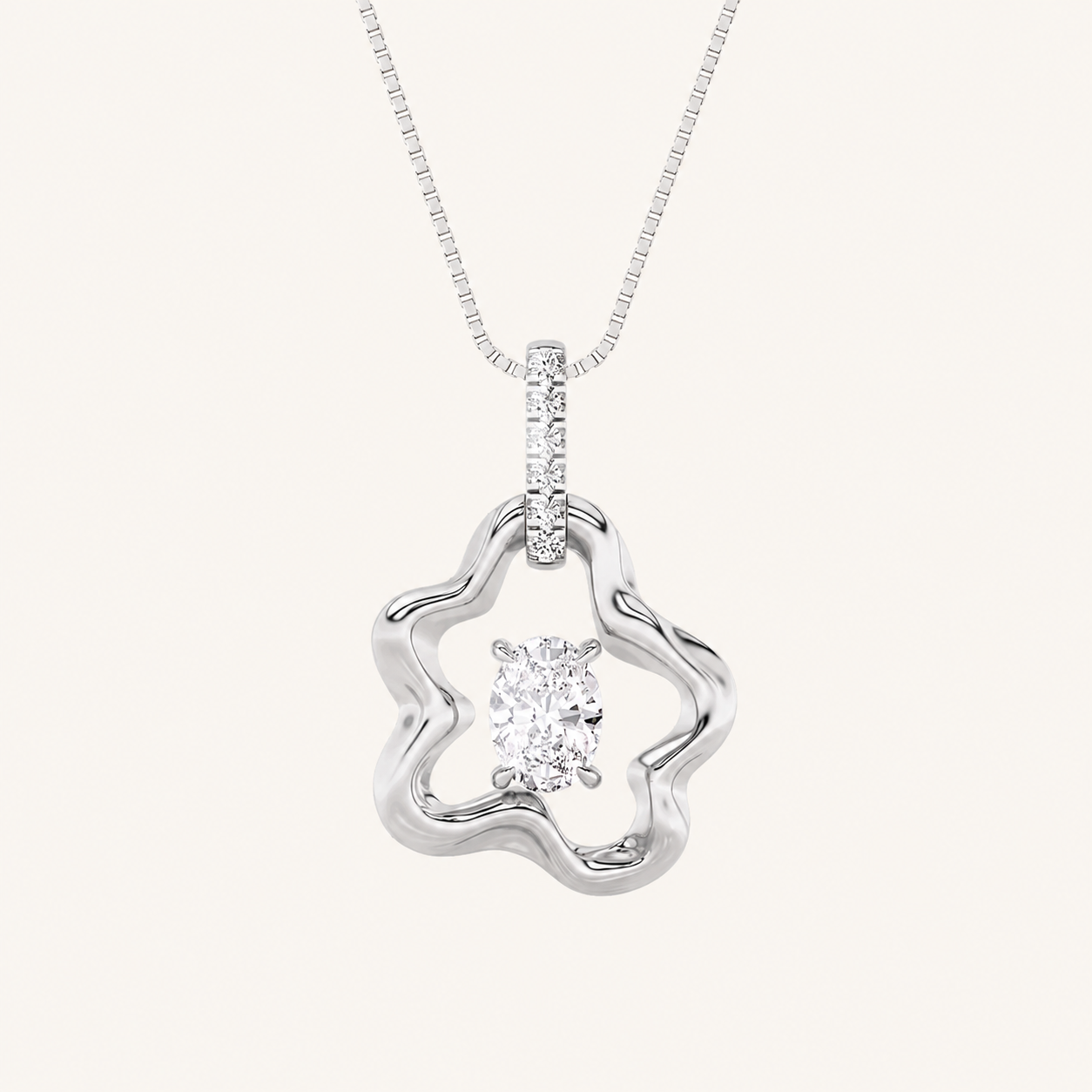 1CT Oval Cut Lab Grown Diamond Organic Design Solitaire Pendant Necklace