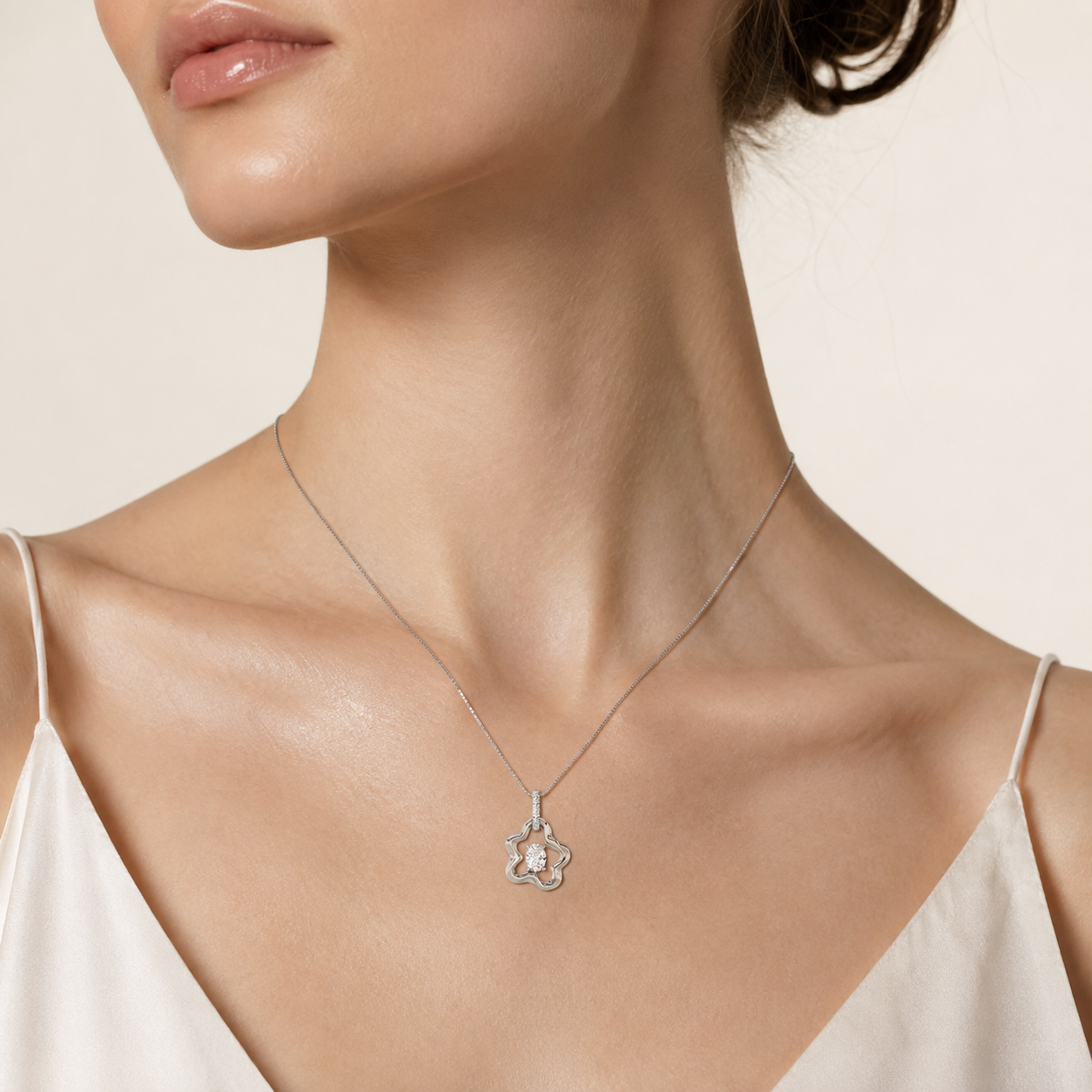 1CT Oval Cut Lab Grown Diamond Organic Design Solitaire Pendant Necklace