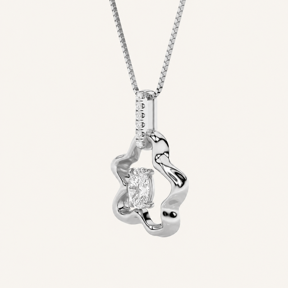 1CT Oval Cut Lab Grown Diamond Organic Design Solitaire Pendant Necklace