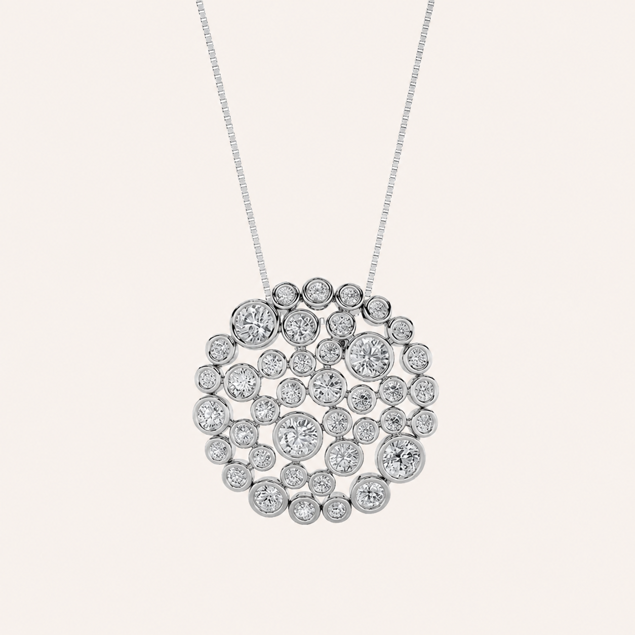 2CT Round Cut Lab Grown Diamond Bezel set Bubble Pendant Necklace