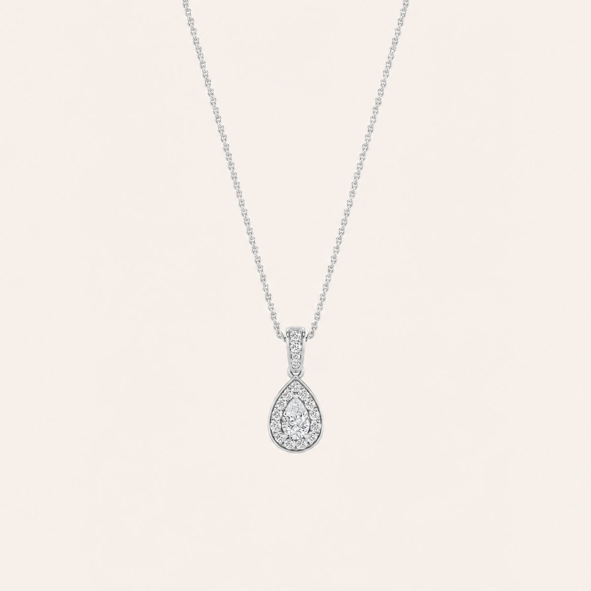 1.3CT Pear Cut Lab Grown Diamond Halo Pendant Necklace