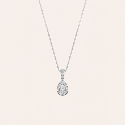 1.3CT Pear Cut Lab Grown Diamond Halo Pendant Necklace