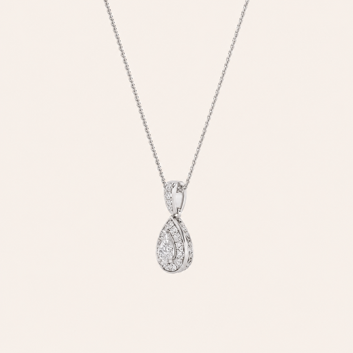 1.3CT Pear Cut Lab Grown Diamond Halo Pendant Necklace