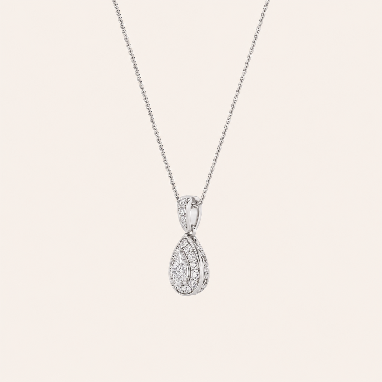 1.3CT Pear Cut Lab Grown Diamond Halo Pendant Necklace