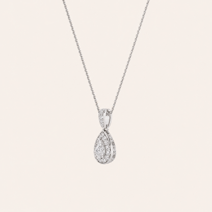 1.3CT Pear Cut Lab Grown Diamond Halo Pendant Necklace