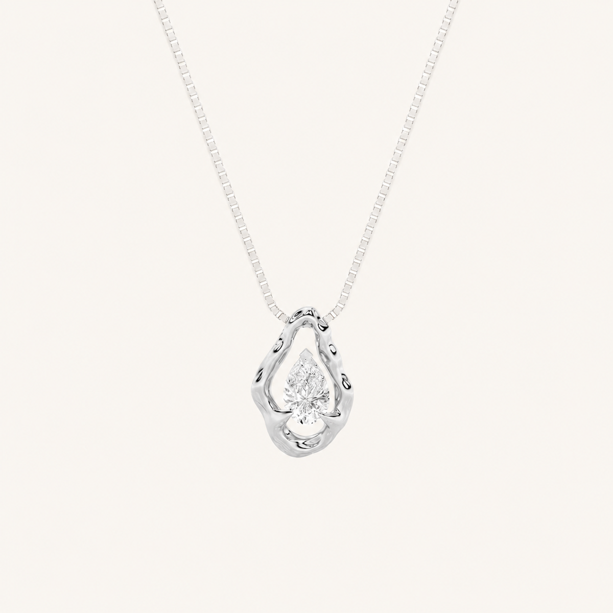 1CT Pear Cut Lab Grown Diamond Organic Design Solitaire Pendant Necklace