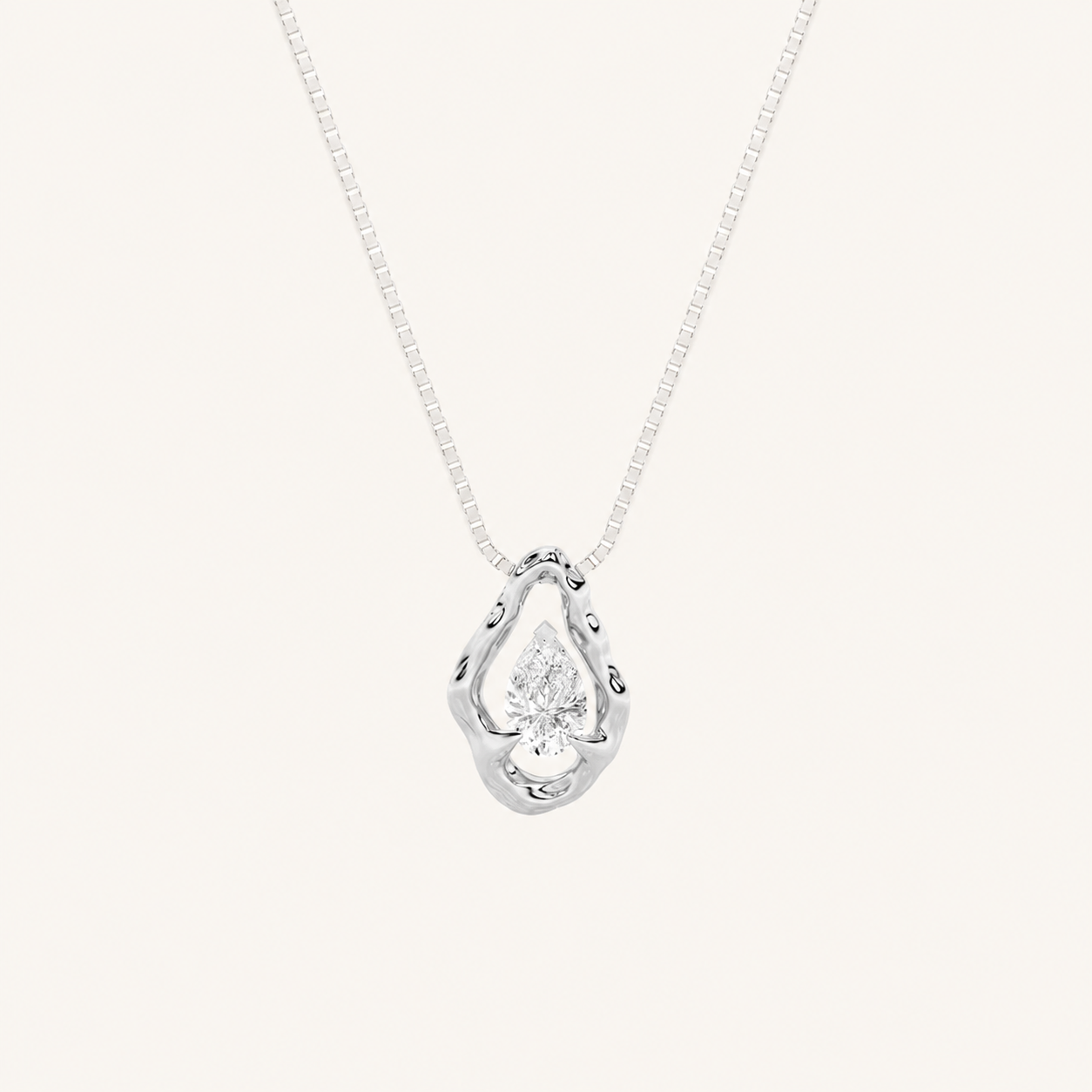 1CT Pear Cut Lab Grown Diamond Organic Design Solitaire Pendant Necklace