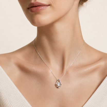 1CT Pear Cut Lab Grown Diamond Organic Design Solitaire Pendant Necklace