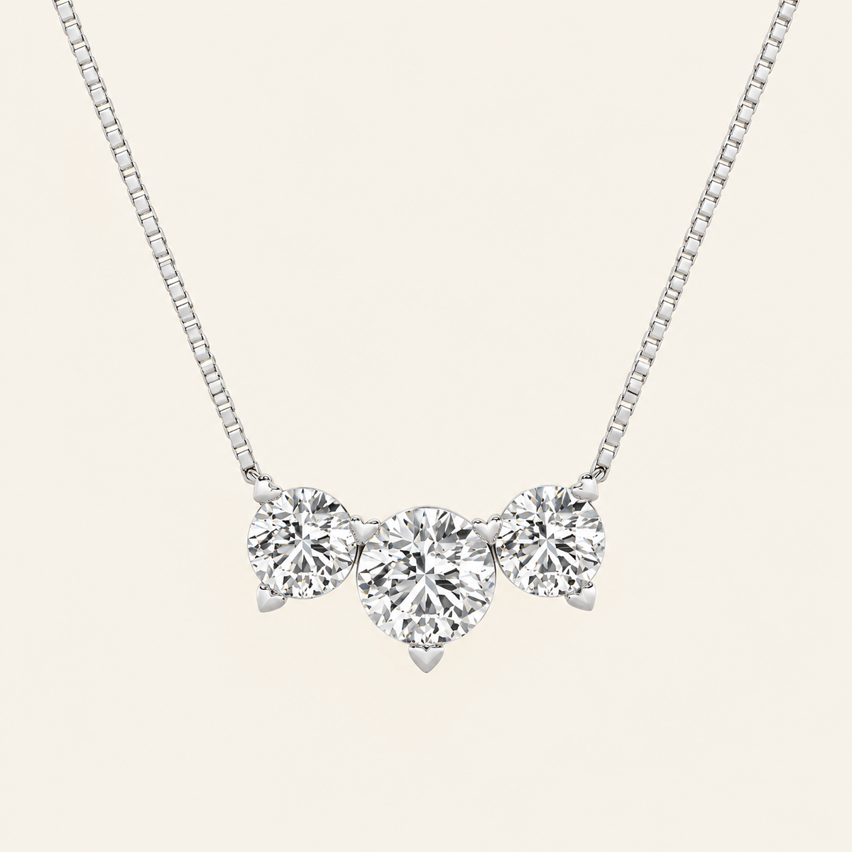 2CT Round Cut Lab Grown Diamond Three Stone Necklace
