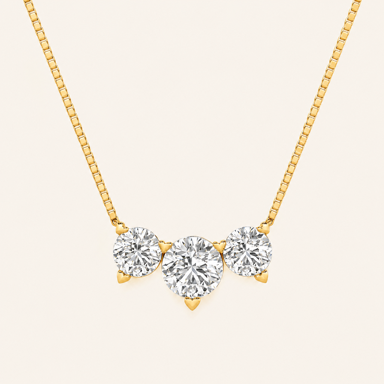 2CT Round Cut Lab Grown Diamond Three Stone Necklace