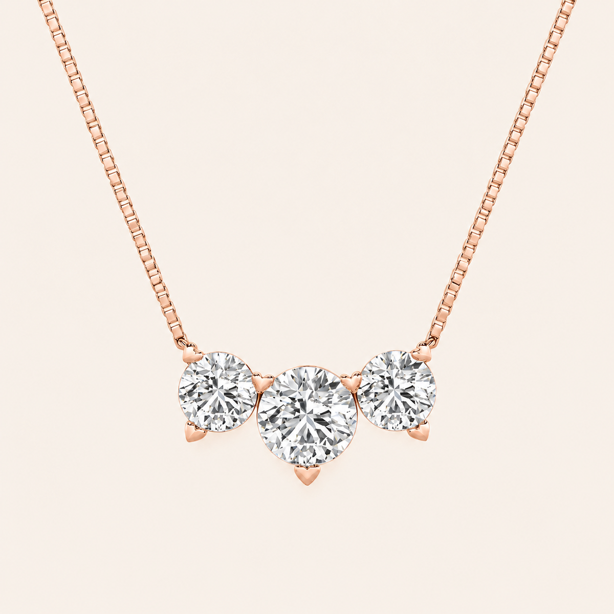 2CT Round Cut Lab Grown Diamond Three Stone Necklace