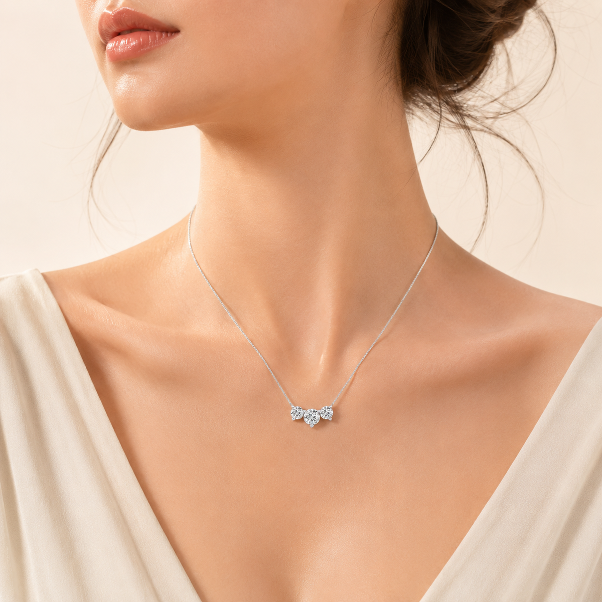 2CT Round Cut Lab Grown Diamond Three Stone Necklace