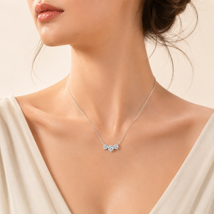 2CT Round Cut Lab Grown Diamond Three Stone Necklace