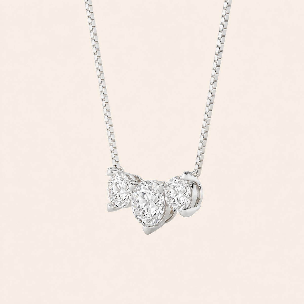 2CT Round Cut Lab Grown Diamond Three Stone Necklace