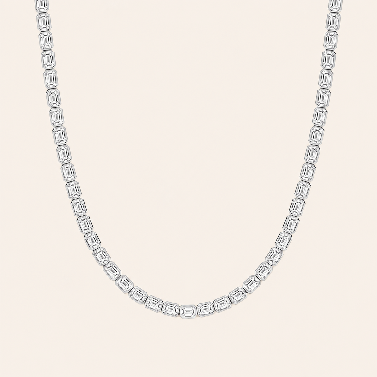 30CT Emerald Cut Lab Grown Diamond Tennis Necklace