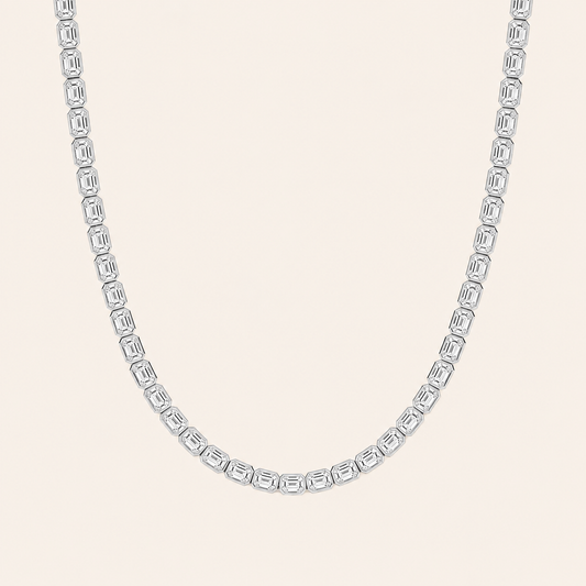 30CT Emerald Cut Lab Grown Diamond Tennis Necklace