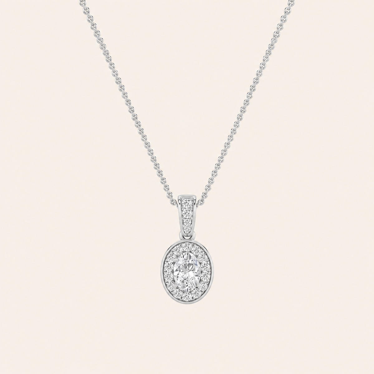 1.25CT Oval Cut Lab Grown Diamond Halo Pendant Necklace