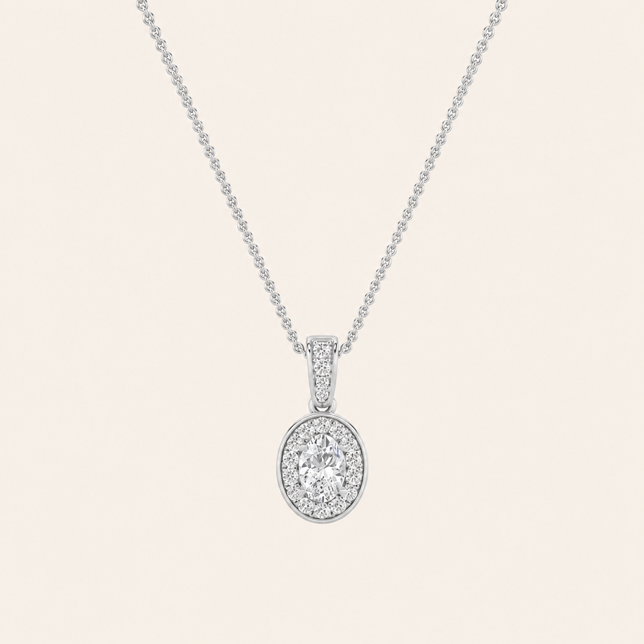 1.25CT Oval Cut Lab Grown Diamond Halo Pendant Necklace