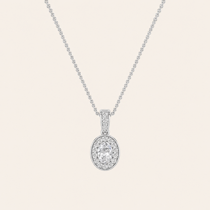1.25CT Oval Cut Lab Grown Diamond Halo Pendant Necklace