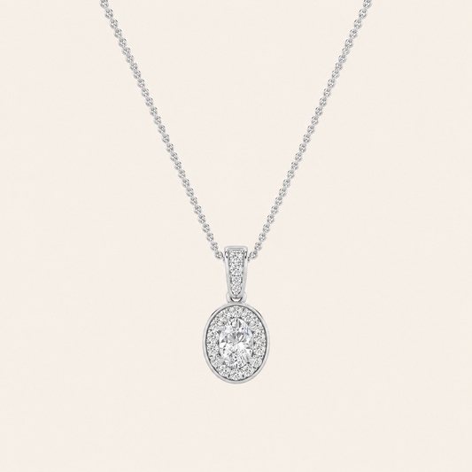 1.25CT Oval Cut Lab Grown Diamond Halo Pendant Necklace