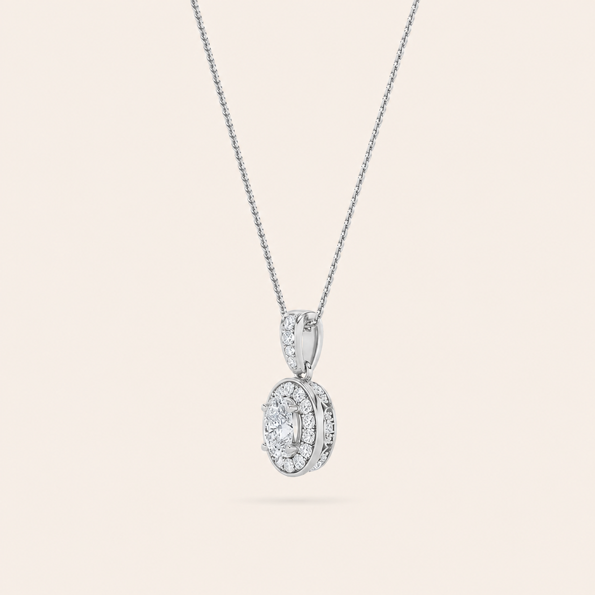 1.25CT Oval Cut Lab Grown Diamond Halo Pendant Necklace