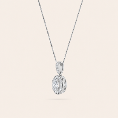 1.25CT Oval Cut Lab Grown Diamond Halo Pendant Necklace
