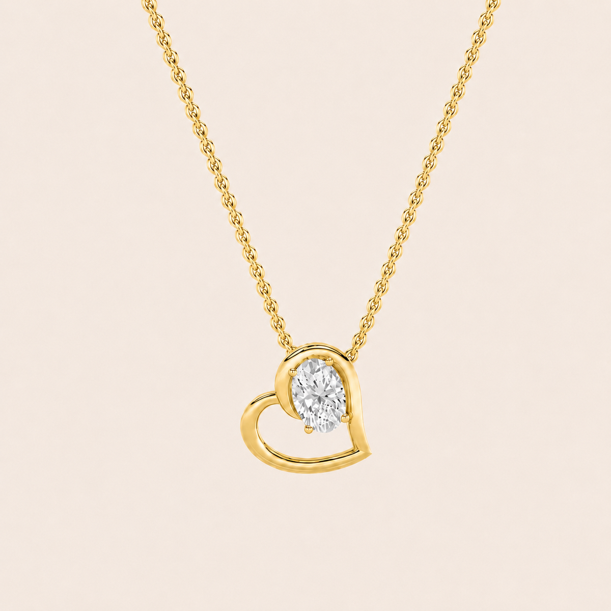 2CT Oval Cut Lab Grown Diamond Heart Shaped Pendant Necklace
